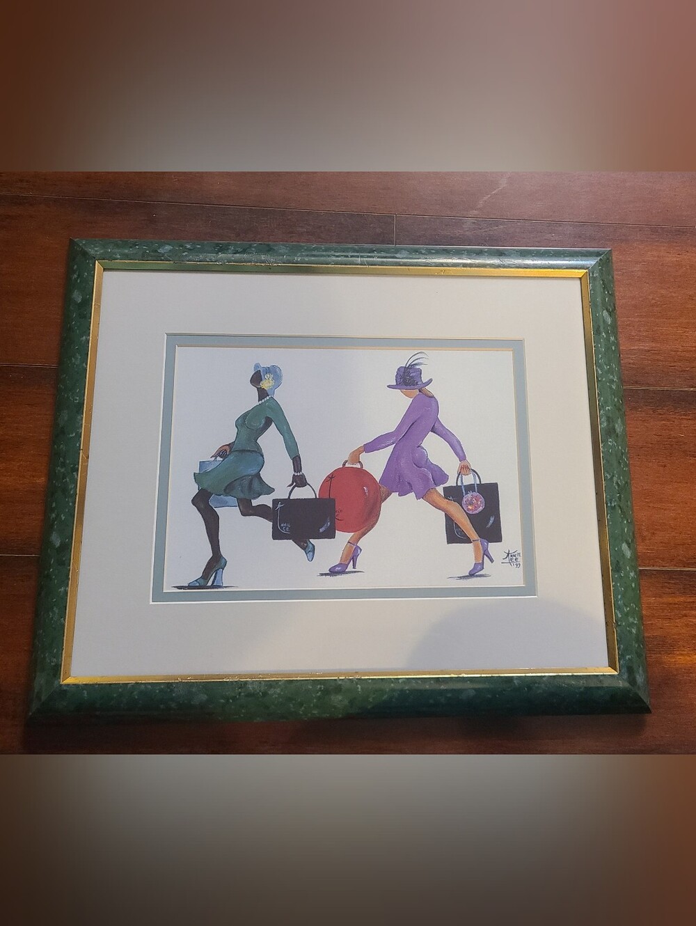 Vtg Annie Lee Power Shopping Framed Art Print 16x13, 1999 Black Americana Art